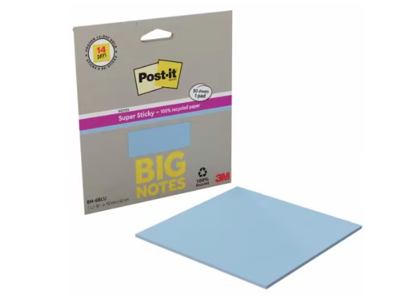 Karteczki samoprzylepne Post-it Recycled Big Notes BN-6BLU niebieskie 152x152mm 1 bloczek 30kartek 8/opak.,100% PEFC 7100404744 3M